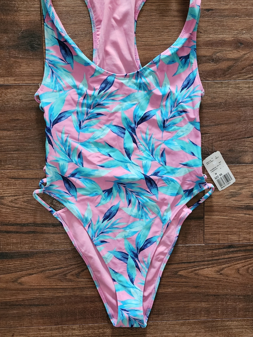 NWT Forever 21 Junior's Leaf Print Caged Back High Cut One Piece Swimsuit Medium - Picture 2 of 8